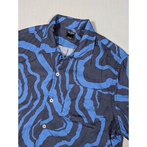 Todd Snyder Shirt Mens M Blue Ripple Zebra Print Button Up Camp Funky Tencel